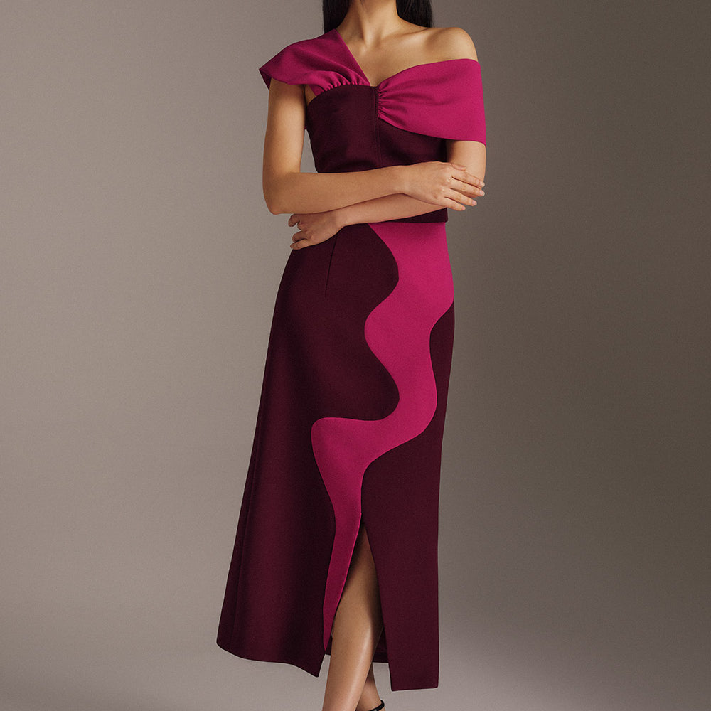Paige A-line Side Slit Twill Midi Skirt