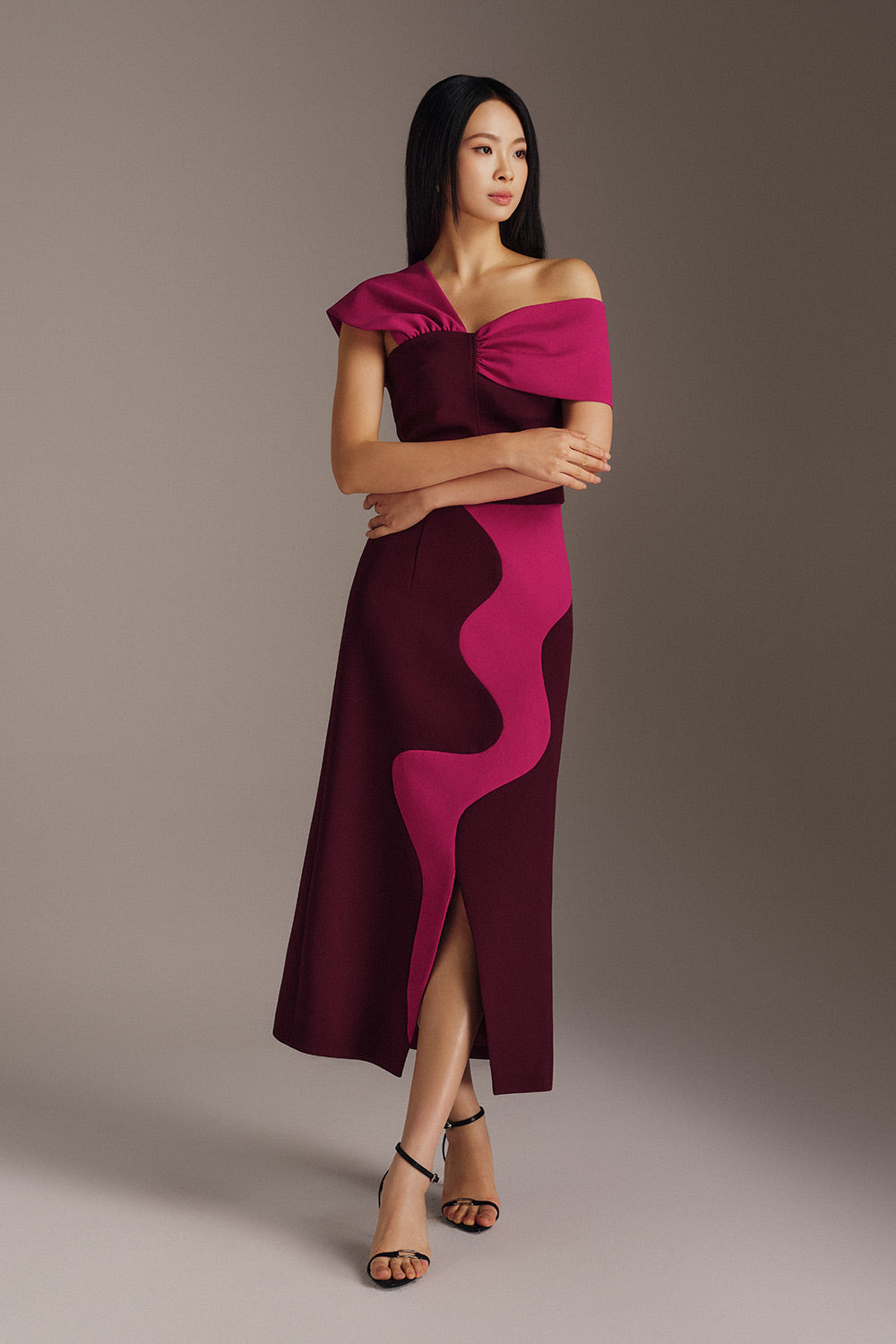 Paige Bodycon Asymmetric Neck Twill Top