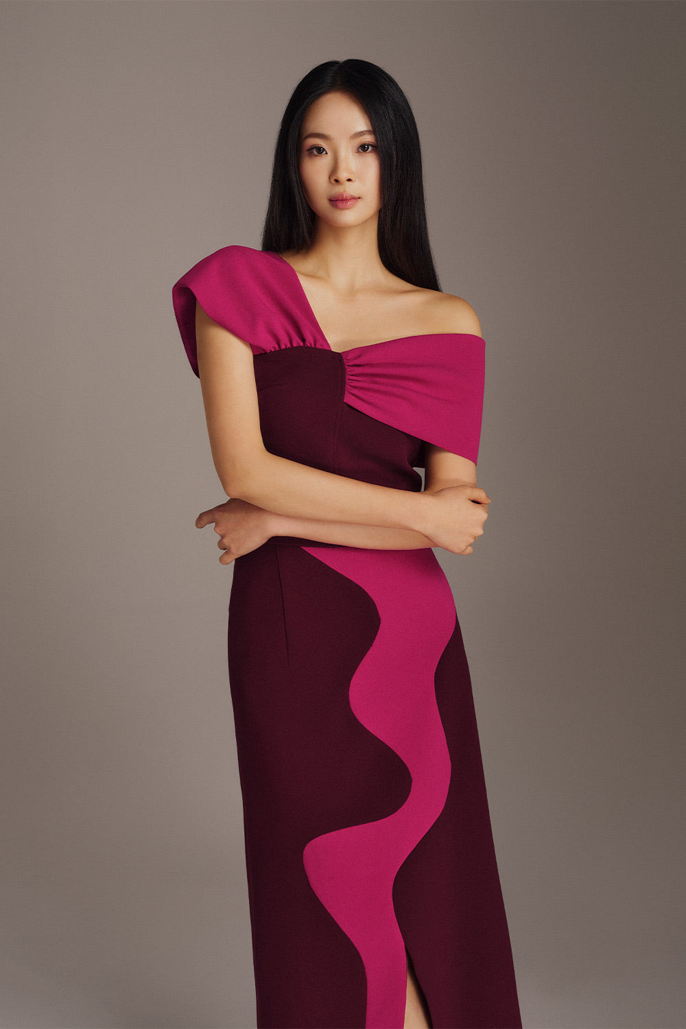 Paige Bodycon Asymmetric Neck Twill Top
