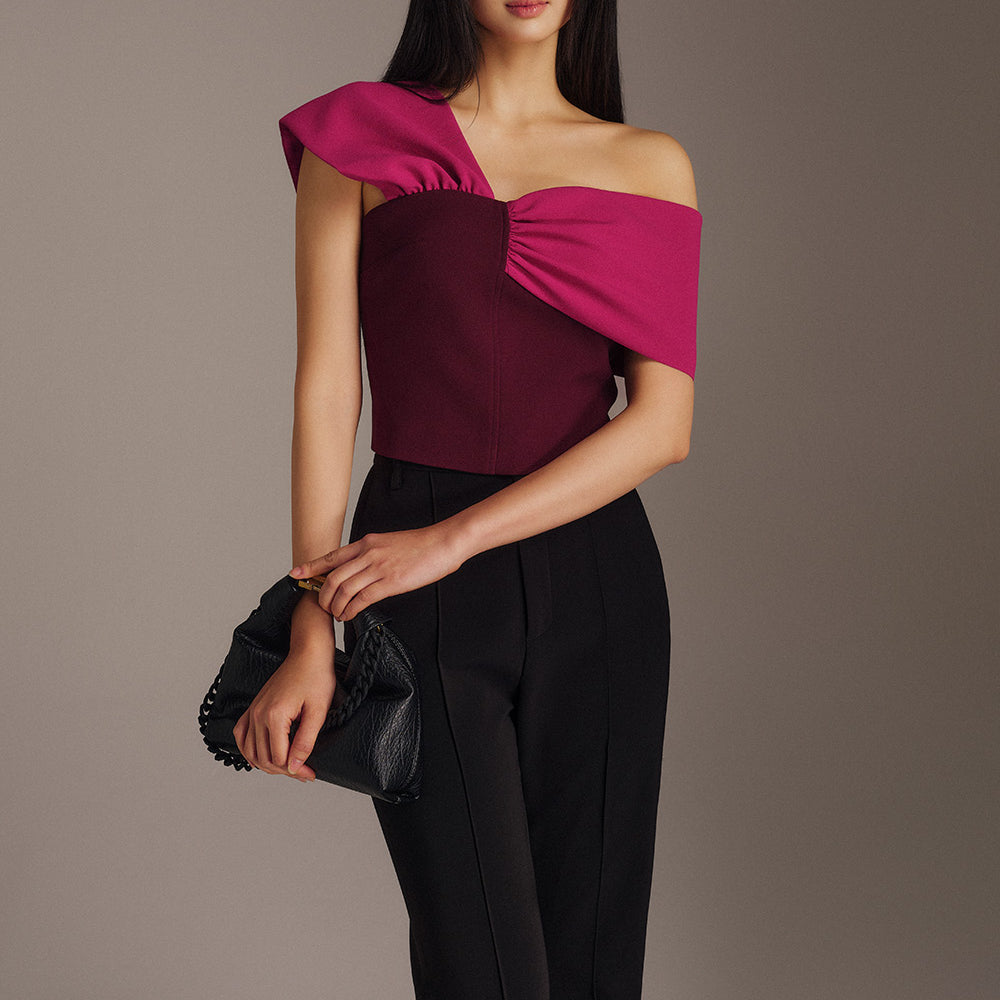 Paige Bodycon Asymmetric Neck Twill Top