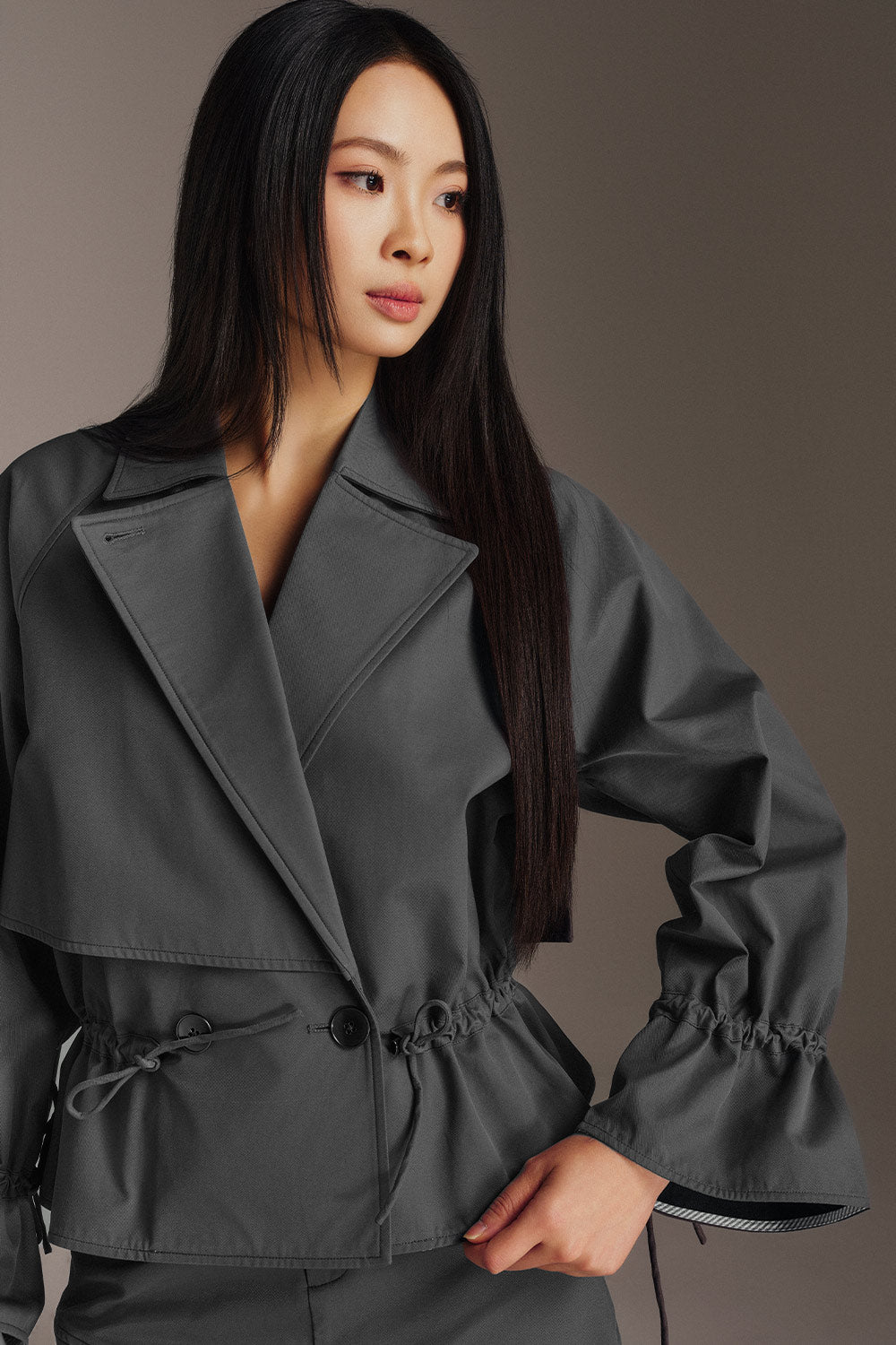 Belle String Storm Flap Khaki Coat