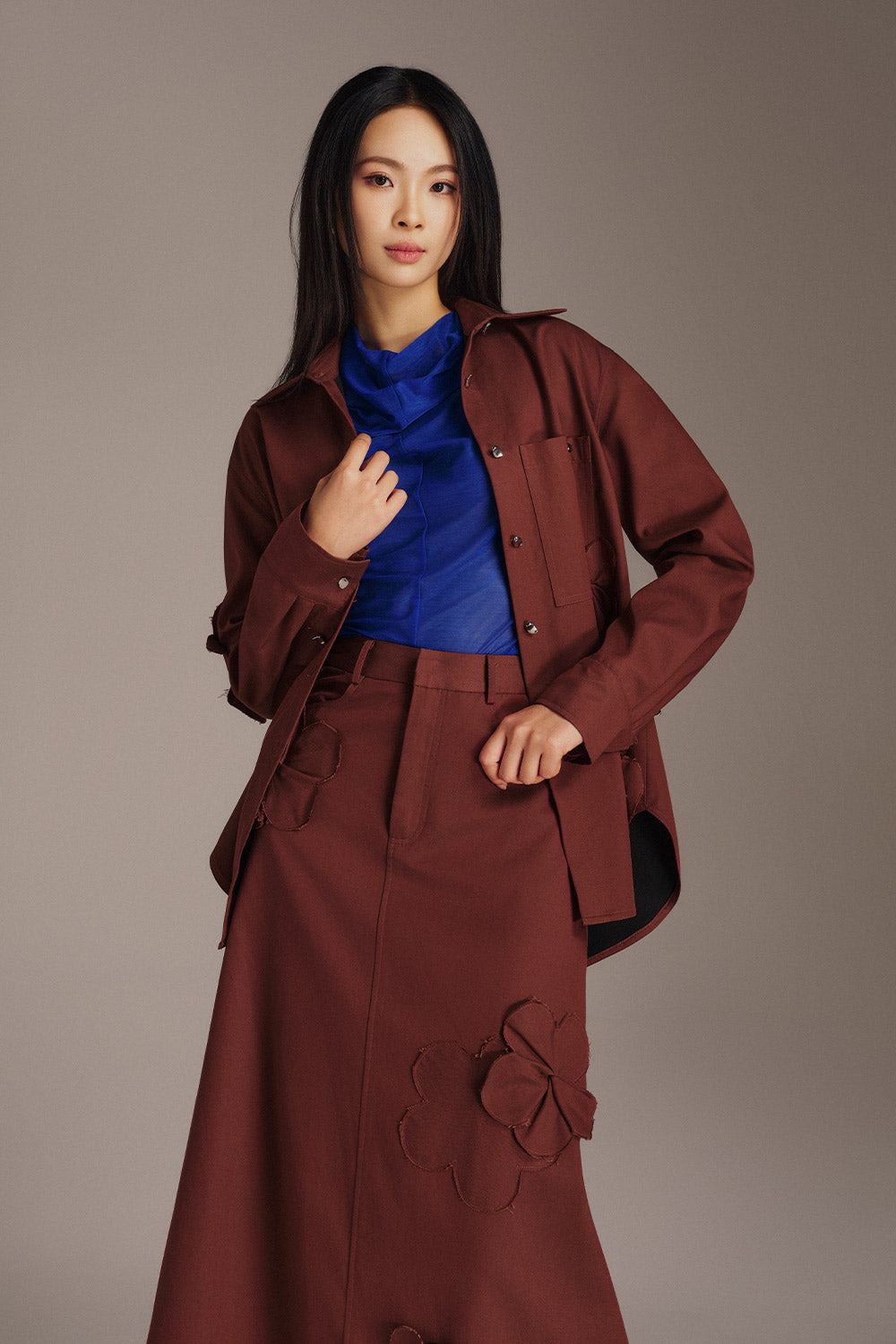 Blair Straight Turtle Neck Wrinkled Silk Top