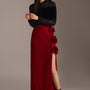 Lyra Asymmetric Side Slit Velvet Ankle Length Skirt
