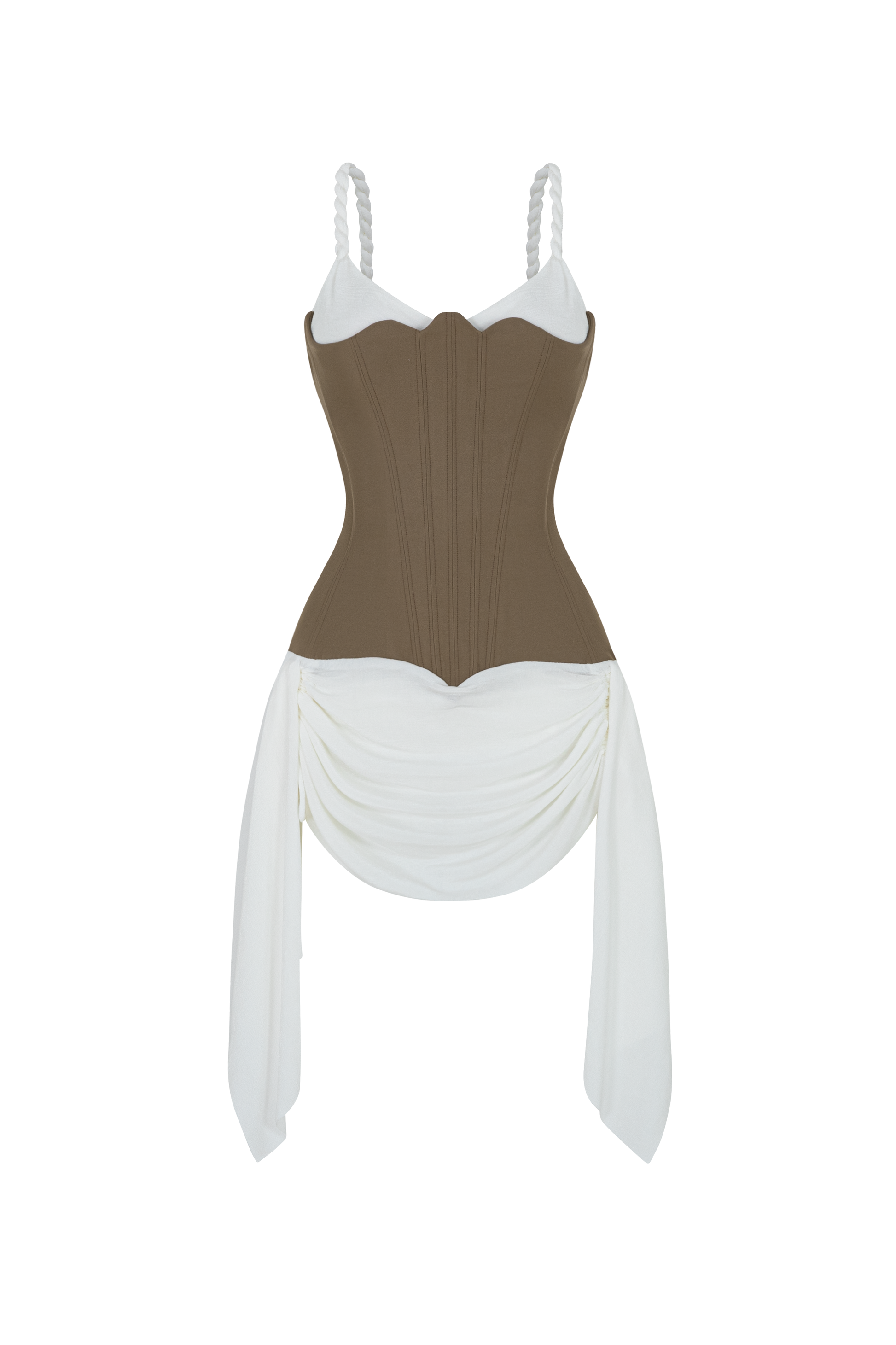 Women's Elysian Drop Waist Corset Waist Stretch Twill Extra Short Length Dress XS/S/M/L/XL/Customize Mocha Brown MEAN BLVD Women's Elysian Drop Waist Corset Waist Stretch Twill Extra Short Length Dress XS/S/M/L/XL/Customize Mocha Brown MEAN BLVD