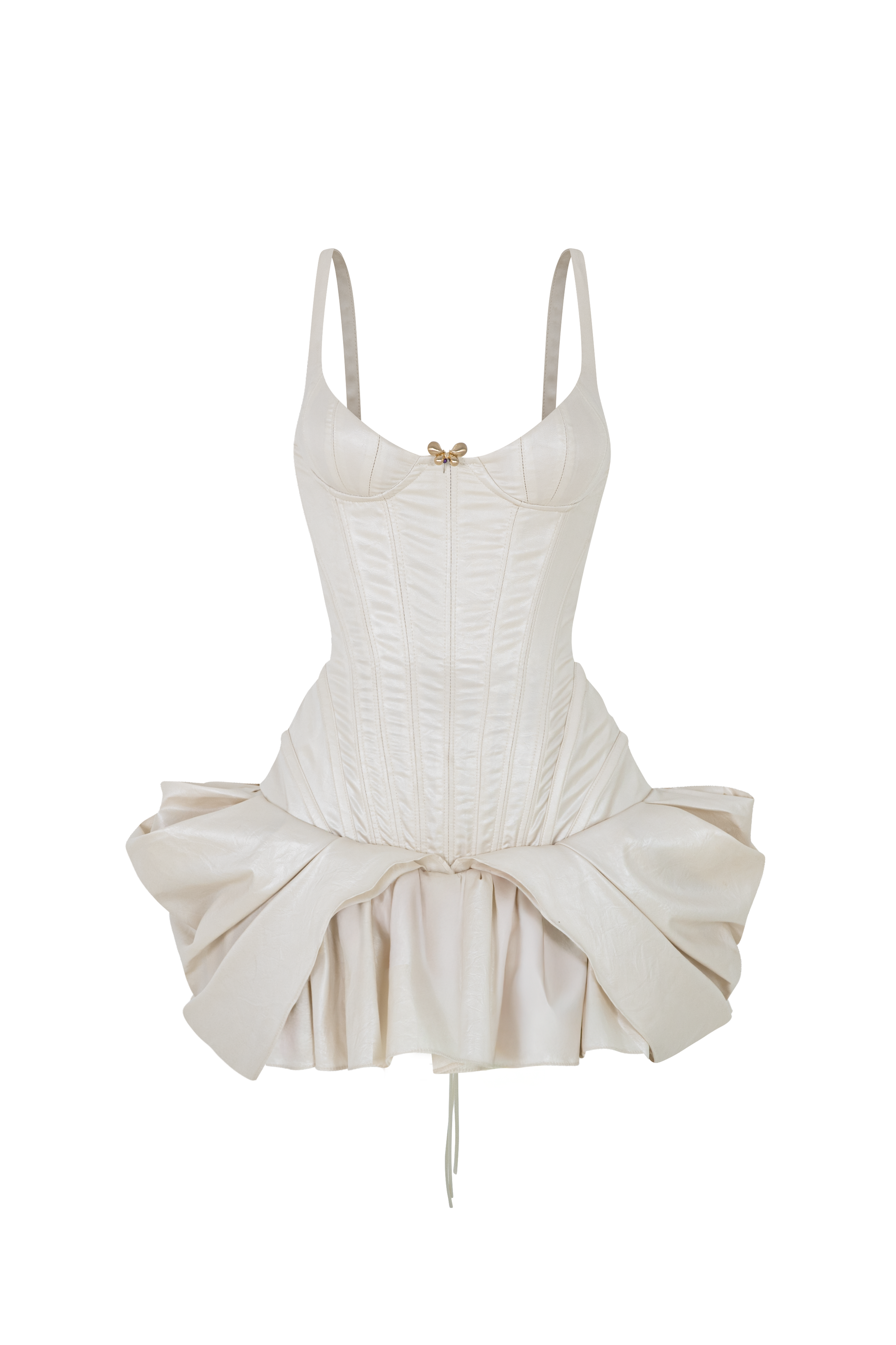 Perla Drop Waist Ruffled Leather Mini Dress