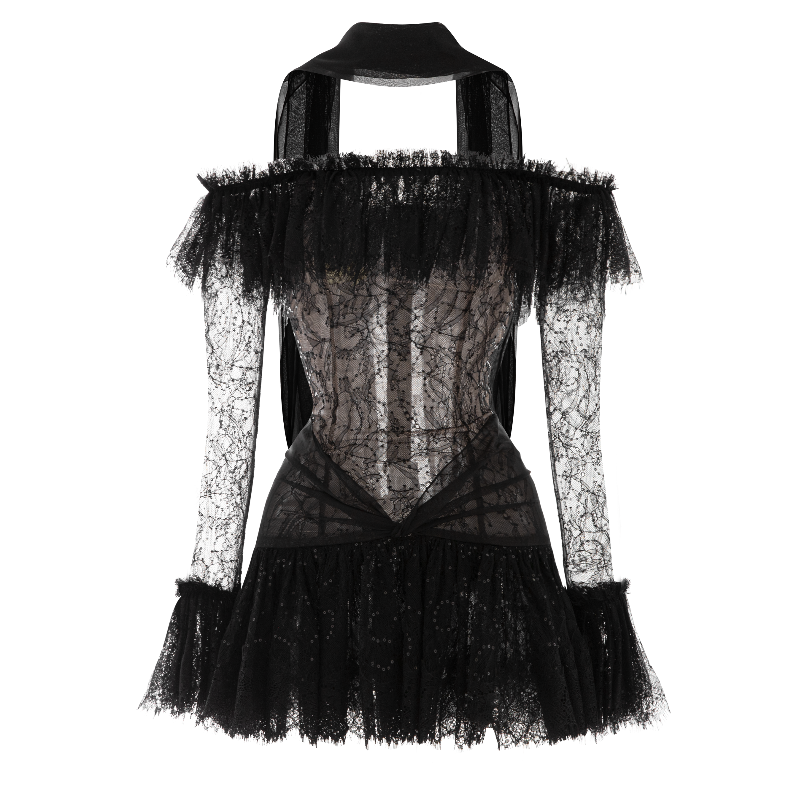 Giulia Drop Waist Gathered Voile Mini Dress