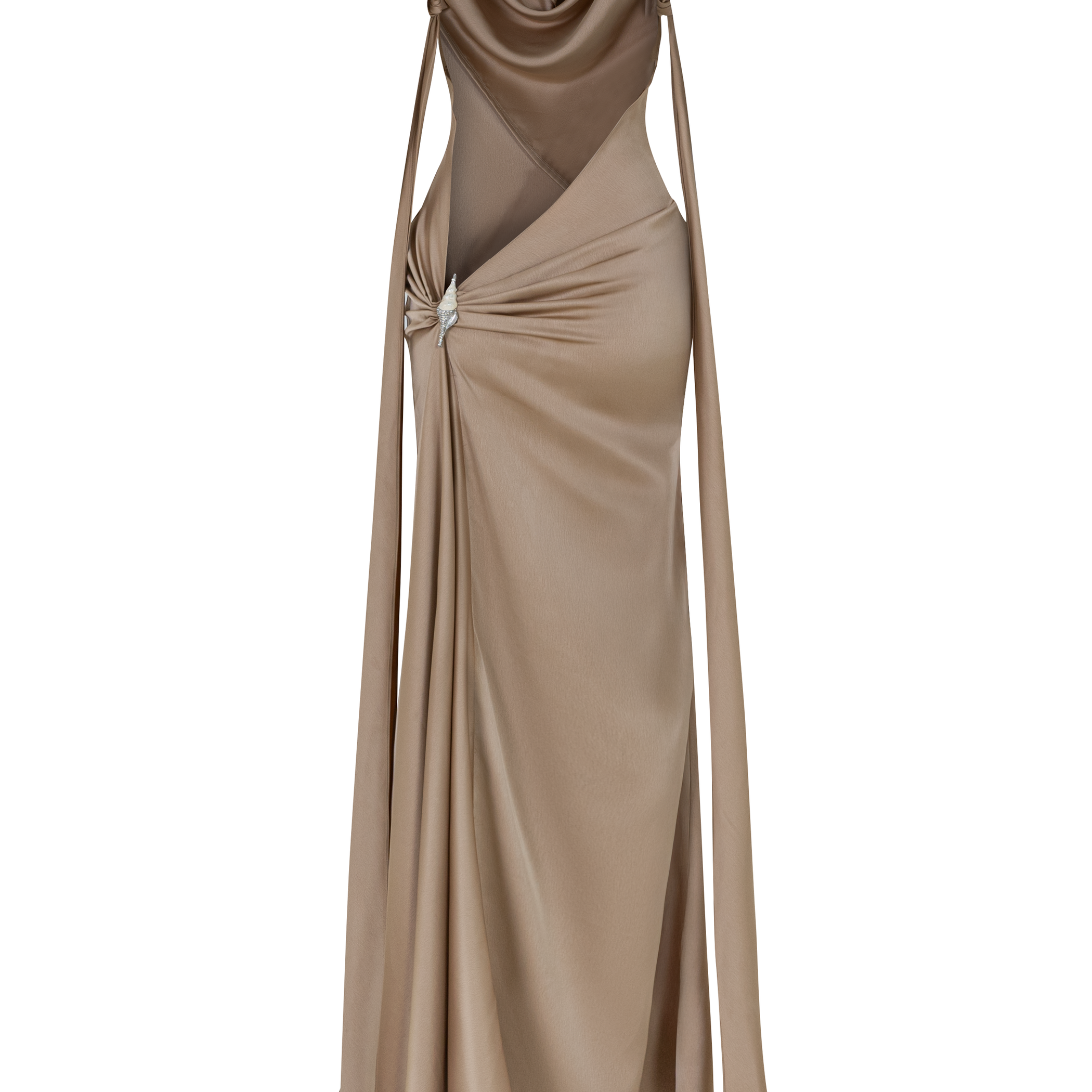 La Divinità Trumpet Extended Flap Silk Maxi Dress