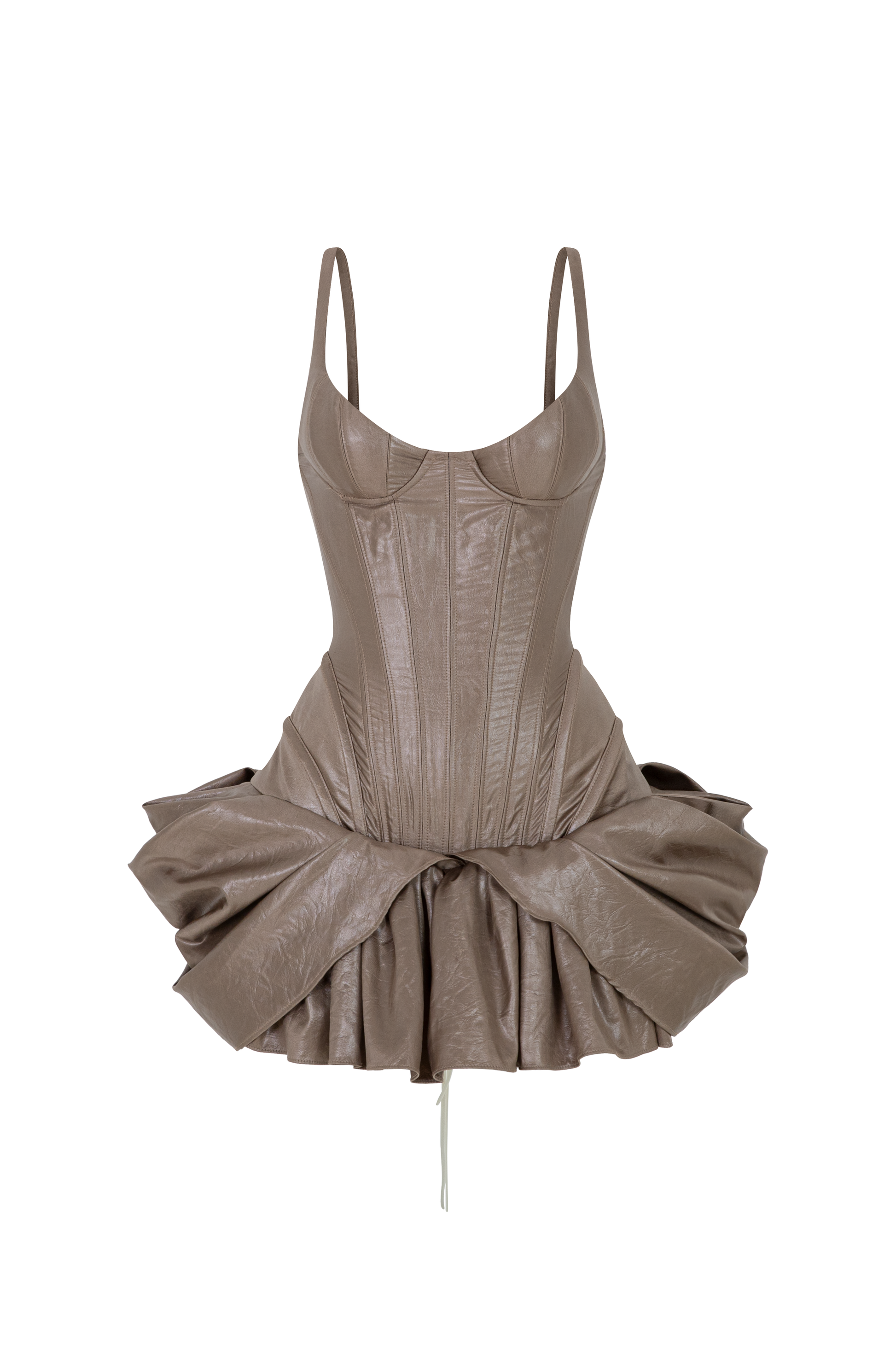 Perla Drop Waist Ruffled Leather Mini Dress