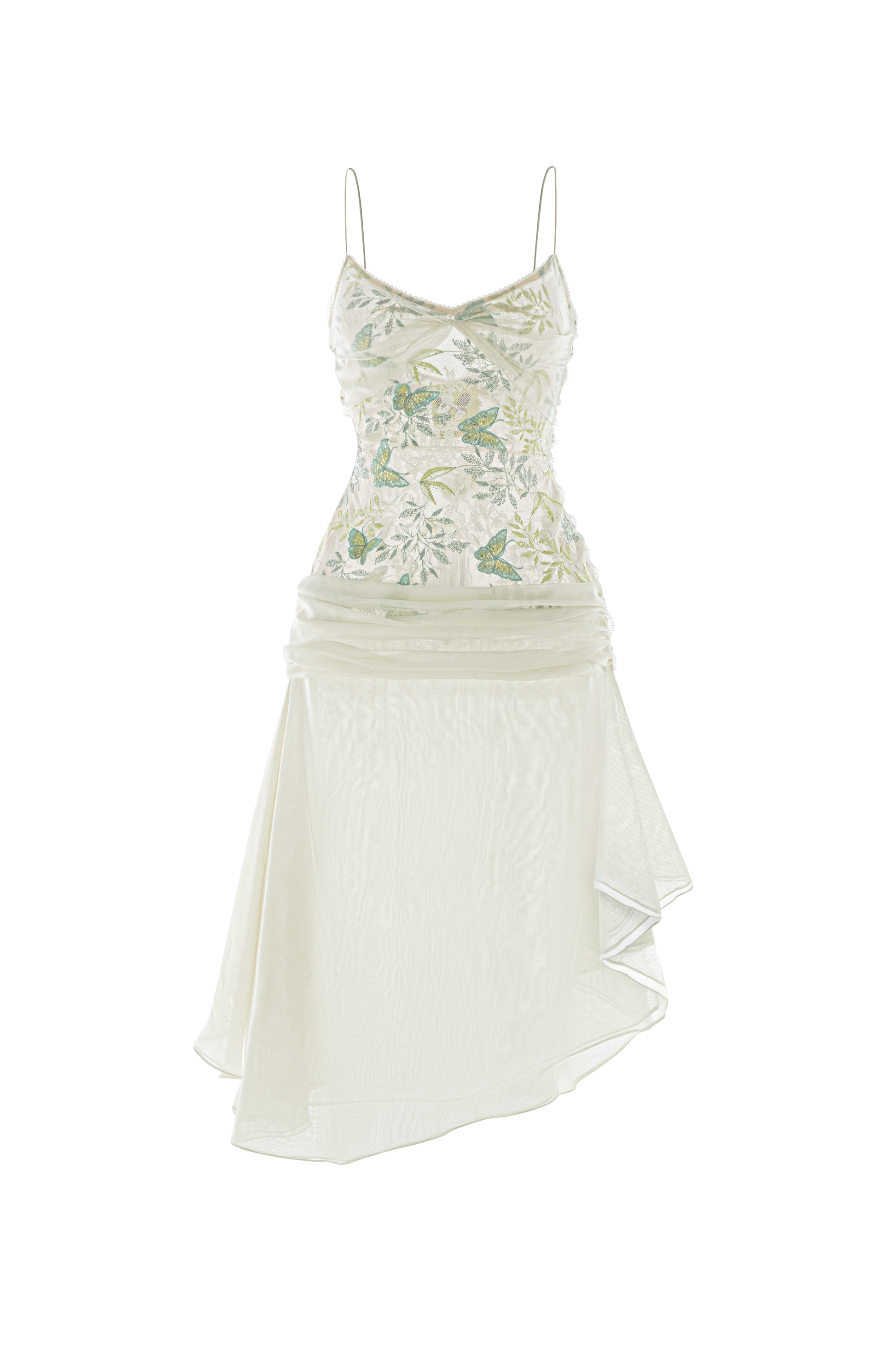 Women's Diana Drop Waist Ruffle Layer Voile Knee-length Dress XS/S/M/L/Customize Cream Pearl MEAN BLVD Women's Diana Drop Waist Ruffle Layer Voile Knee-length Dress XS/S/M/L/Customize Cream Pearl MEAN BLVD
