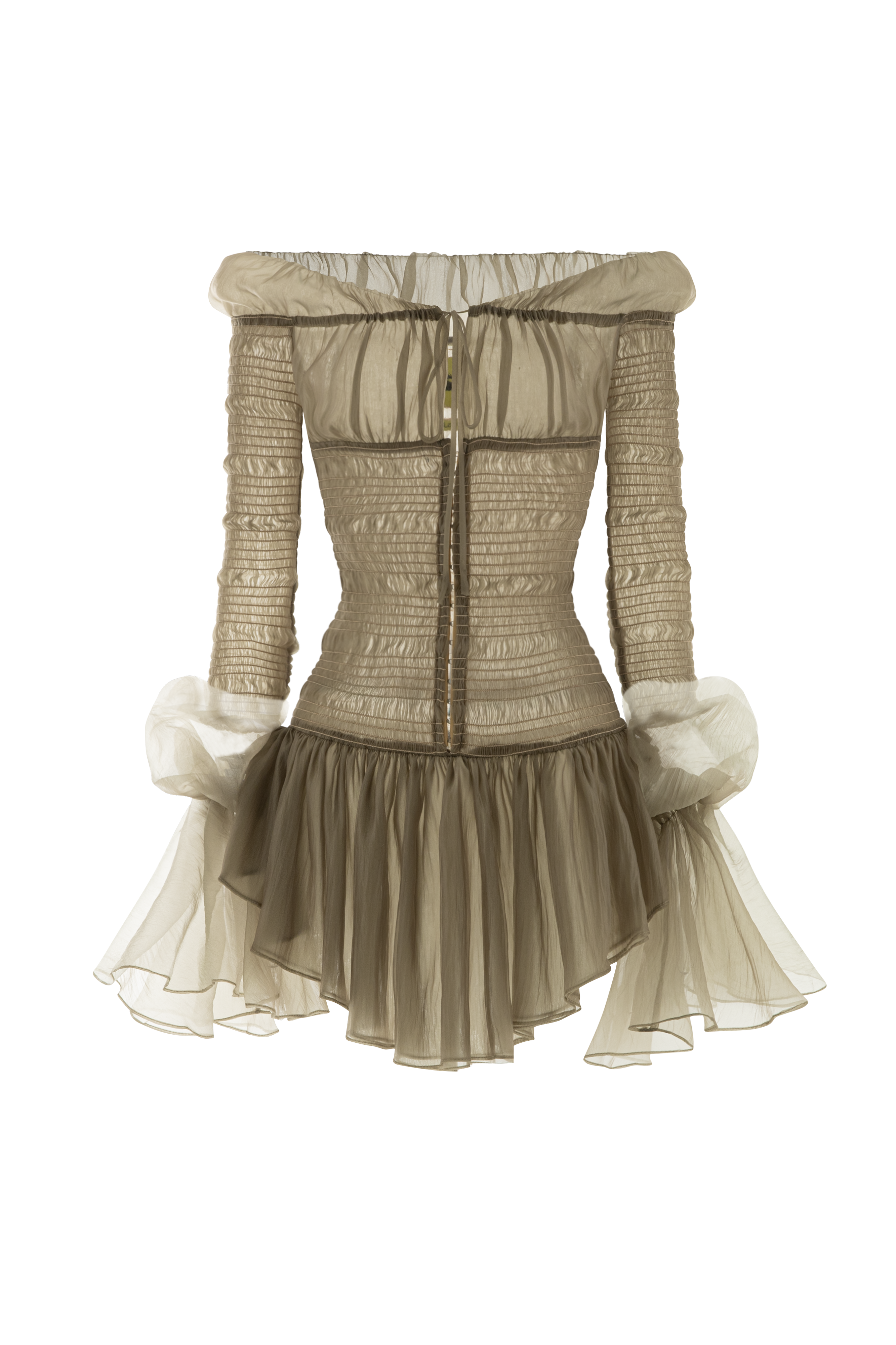 Liberté Drop Waist Poet Sleeved Sheer Fabric Extra Short Length Dress