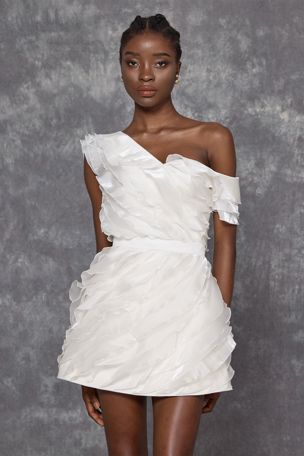 La’Calla A-line Asymmetric Neck Voile Mini Dress