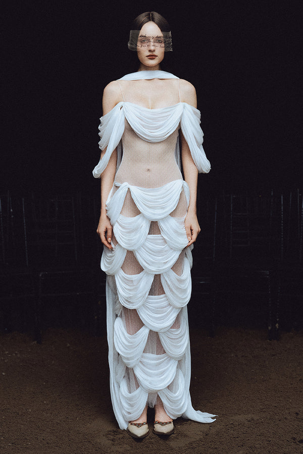 Lady Macbeth Sheath Draped Maxi Dress - MEAN BLVD