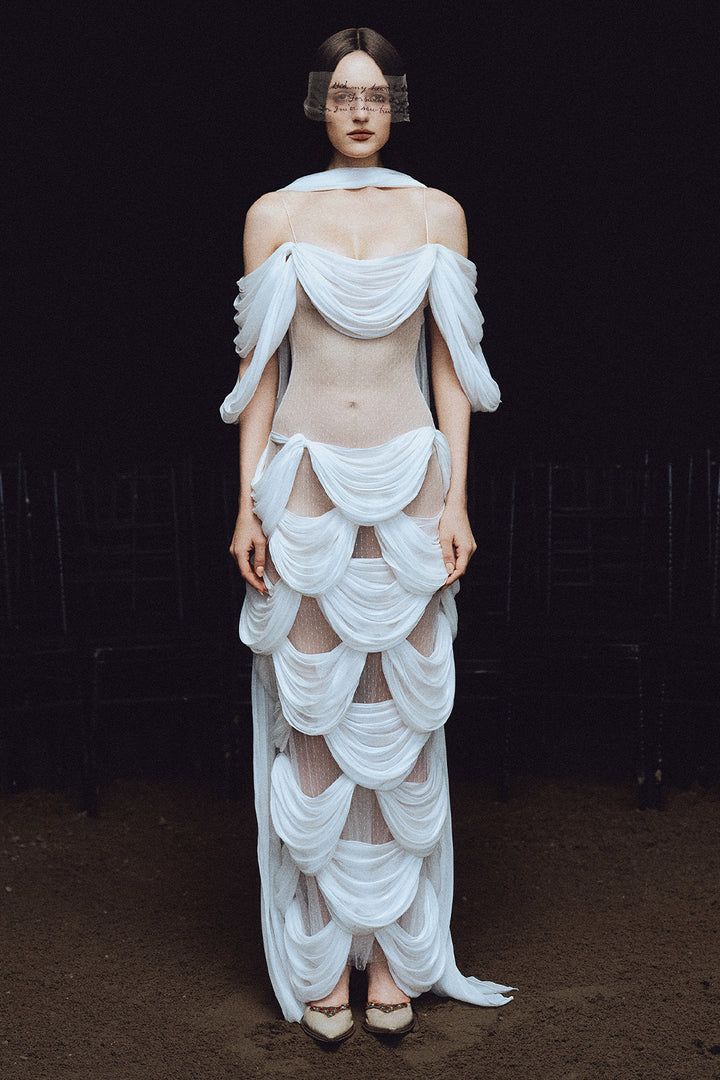 Lady Macbeth Sheath Draped Maxi Dress - MEAN BLVD