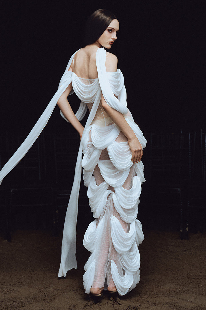 Lady Macbeth Sheath Draped Maxi Dress - MEAN BLVD