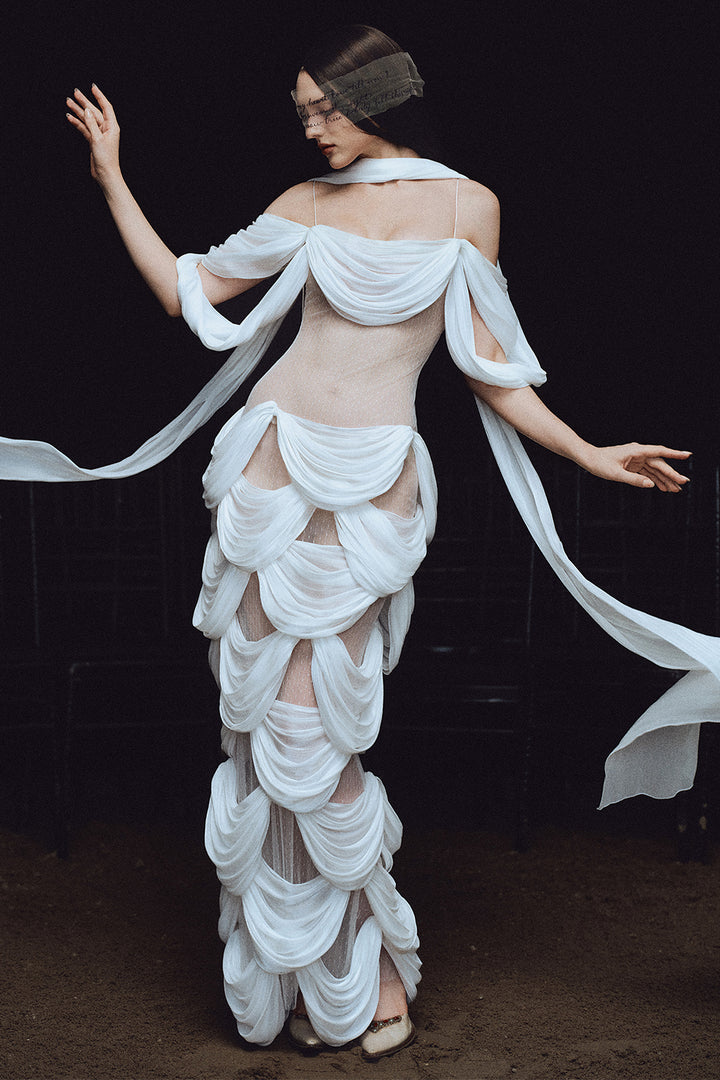 Lady Macbeth Sheath Draped Maxi Dress - MEAN BLVD