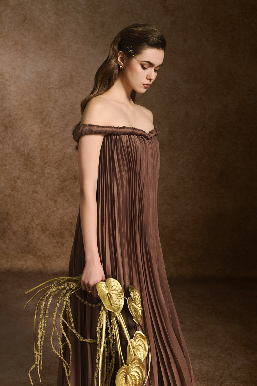 Eterna A-line Off-Shoulder Silk Organza Maxi Dress