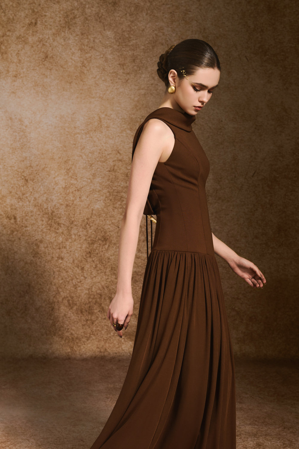 Cleo A-line High Neck Spandex Maxi Dress