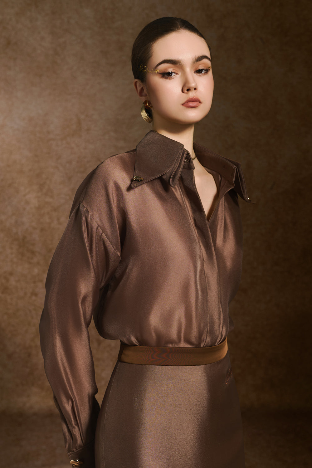 Wool Pencil Collared Neck Organza Calf Length Set