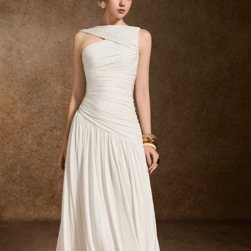 Aeris A-line Asymmetric Neck Spandex Ankle Length Dress