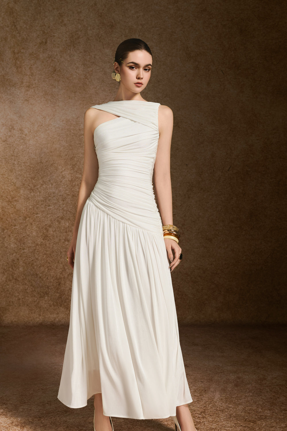 Women's Aeris A-line Asymmetric Neck Spandex Ankle Length Dress S/M/L/XL/Customize White MEAN BLVD White / L Women's Aeris A-line Asymmetric Neck Spandex Ankle Length Dress S/M/L/XL/Customize White MEAN BLVD White / L