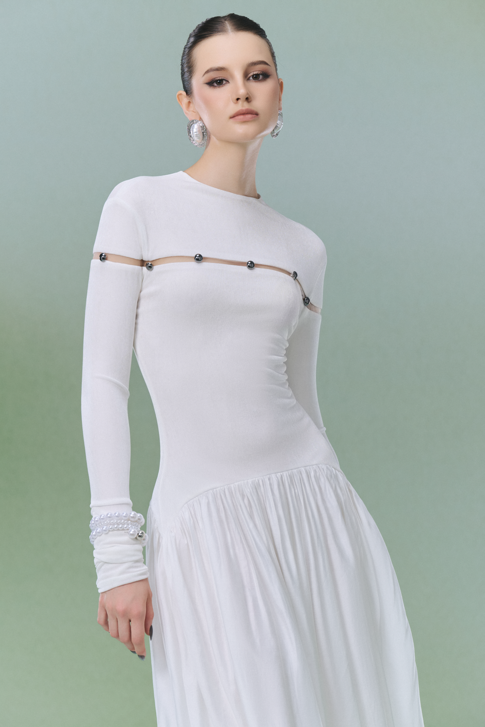 midi dress with gathering Women's Milan Round Neck Gathering Midi Dress S/M/L/XL/Customize White MEAN  BLVD