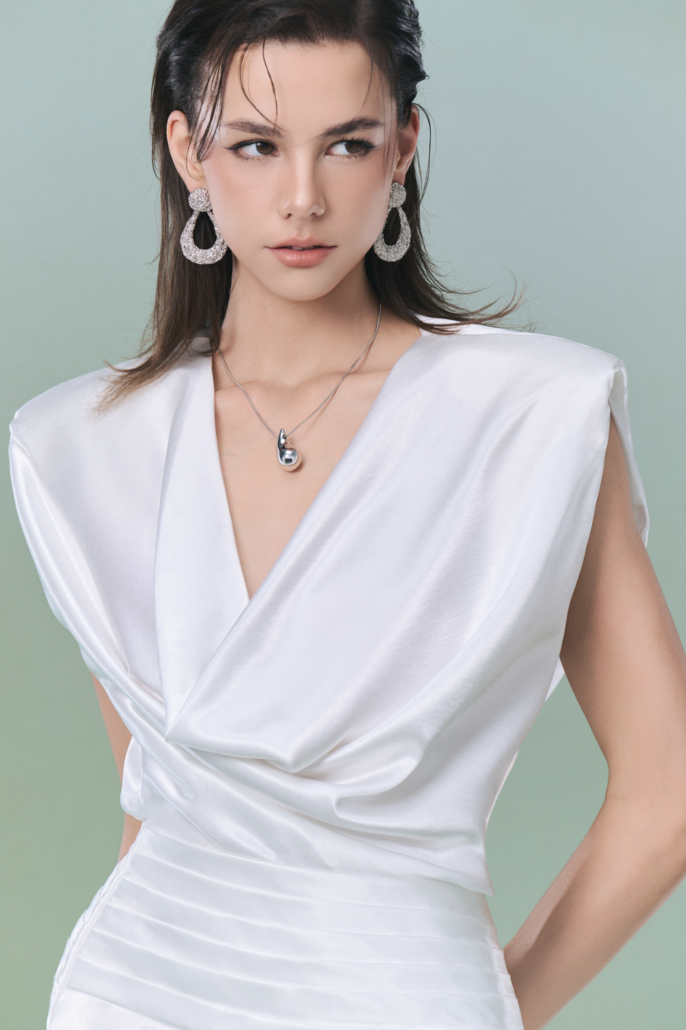 cowl draped maxi dress Satin Draped Cowl-Neck Maxi Dress in Dresses & Skirts