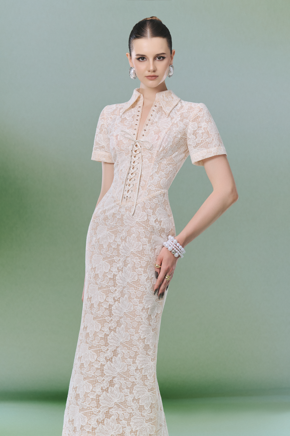 Women's Fiore Sheath Lace Midi Dress S/M/L/XL/Customize Beige MEAN BLVD