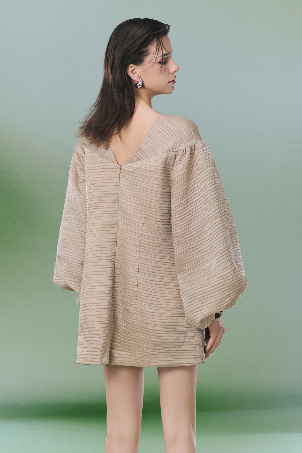 bishop sleeve short dress Willow Deep V-Neck Cotton Bishop Sleeve Mini Dress Medium