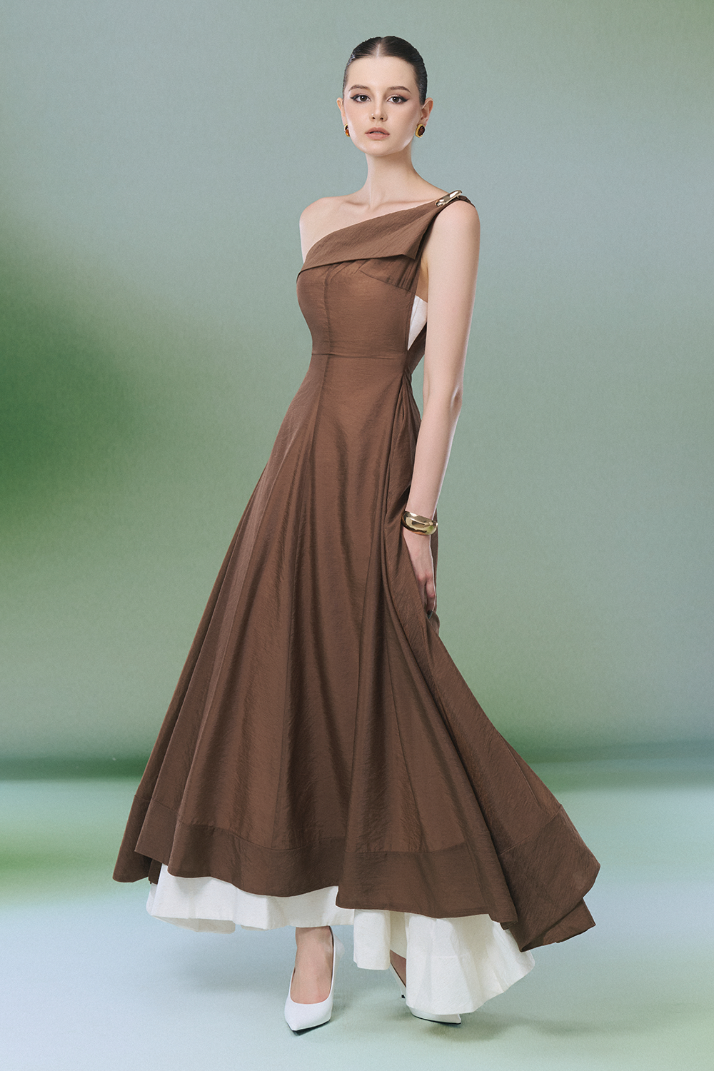 brown draped midi dress Women's Odessa V-Neck Draped Midi Dress XS/S/M/L/XL/Customize Brown MEAN BLVD