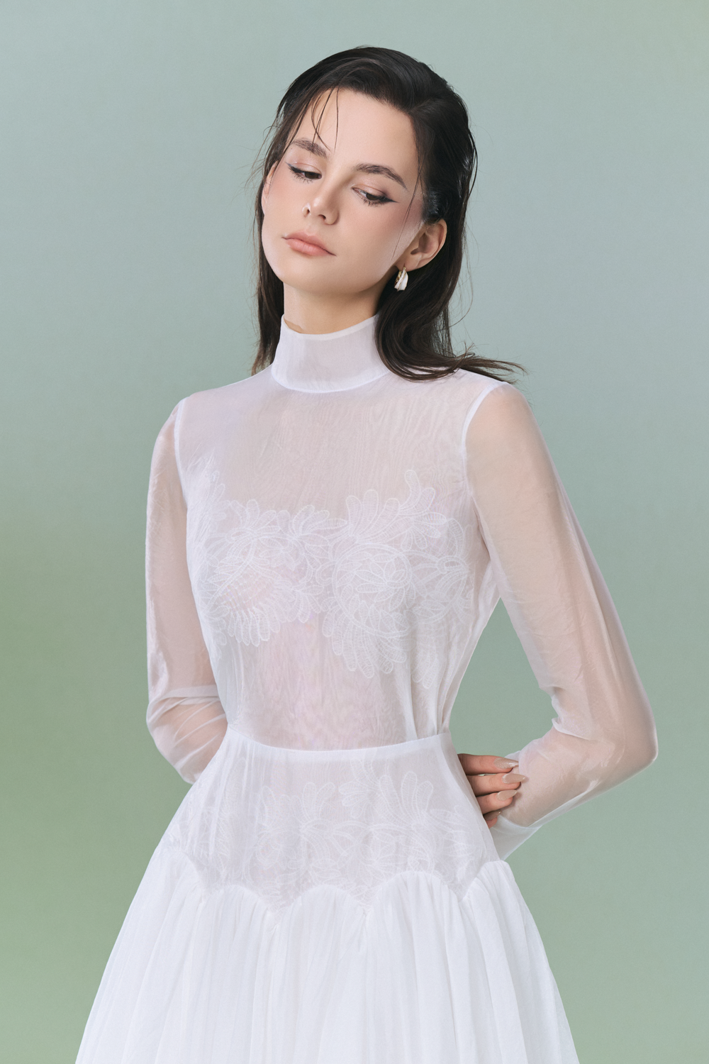 Angela High Neck Gathering Midi Dress