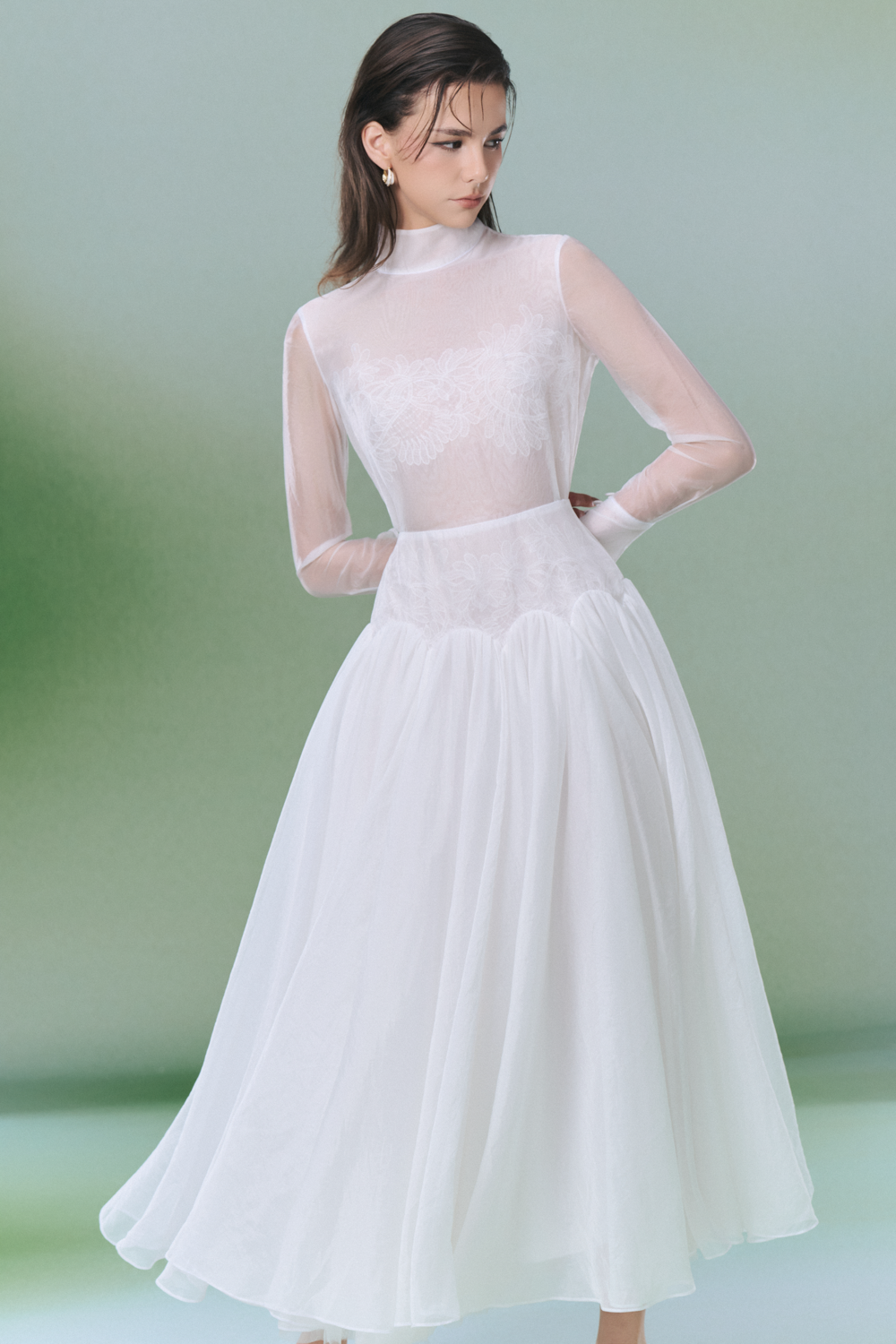 Angela High Neck Gathering Midi Dress