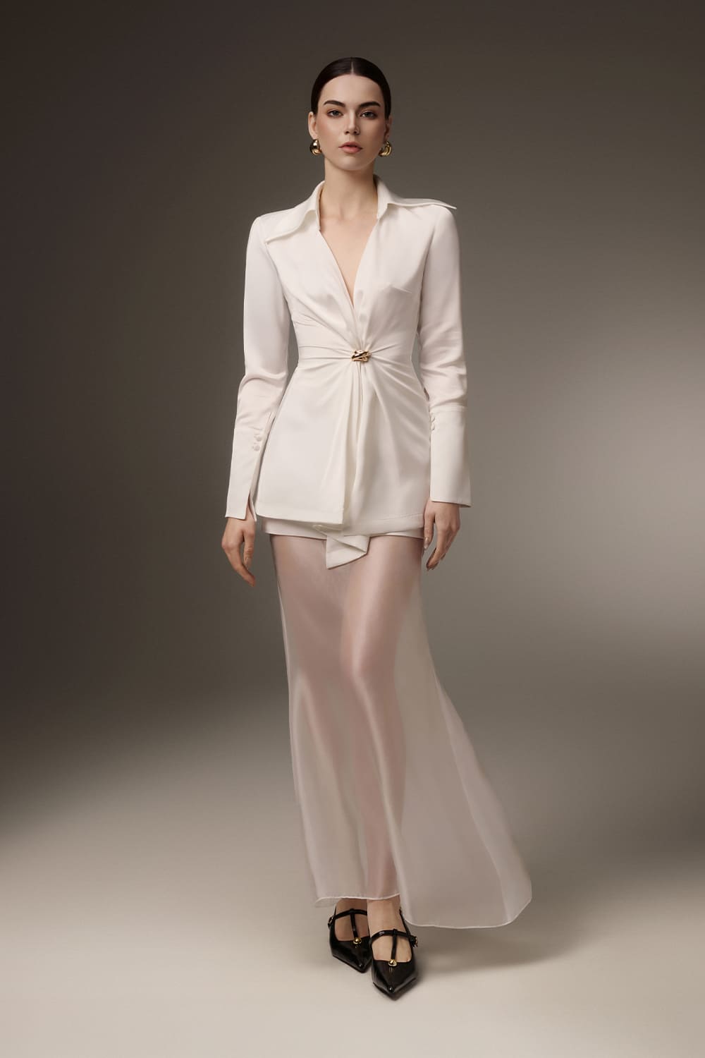 Elise Bodycon Plunge Neck Silk Blend Shirt