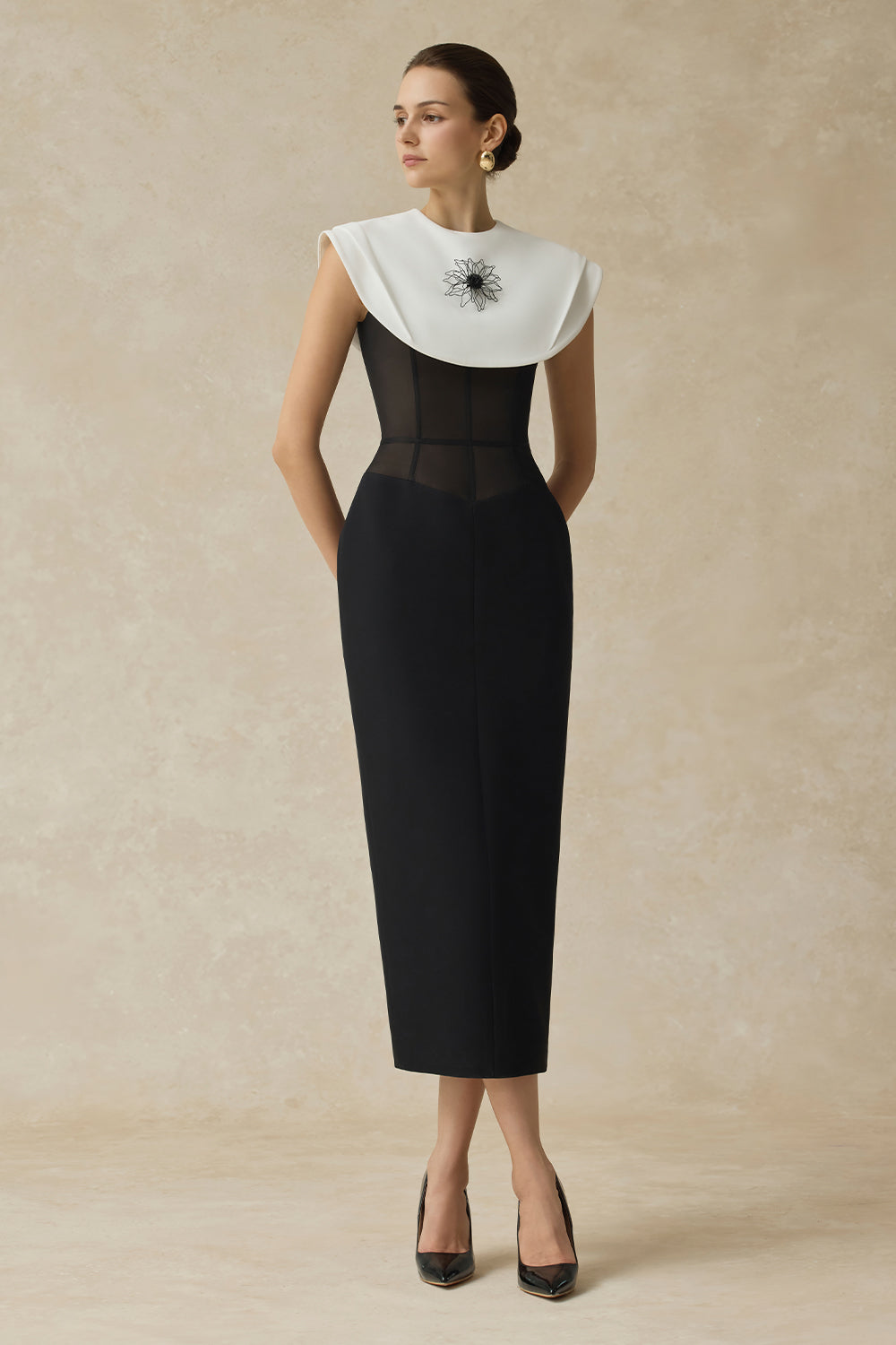 Women's Lani Pencil Cap Sleeves Midi Dress XS/S/M/L/XL/Customize Black MEAN BLVD Black / XS Women's Lani Pencil Cap Sleeves Midi Dress XS/S/M/L/XL/Customize Black MEAN BLVD Black / XS