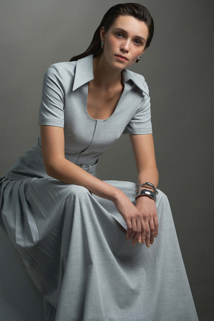 Leda Scoop Neck Pleated Maxi Dress - MEAN BLVD