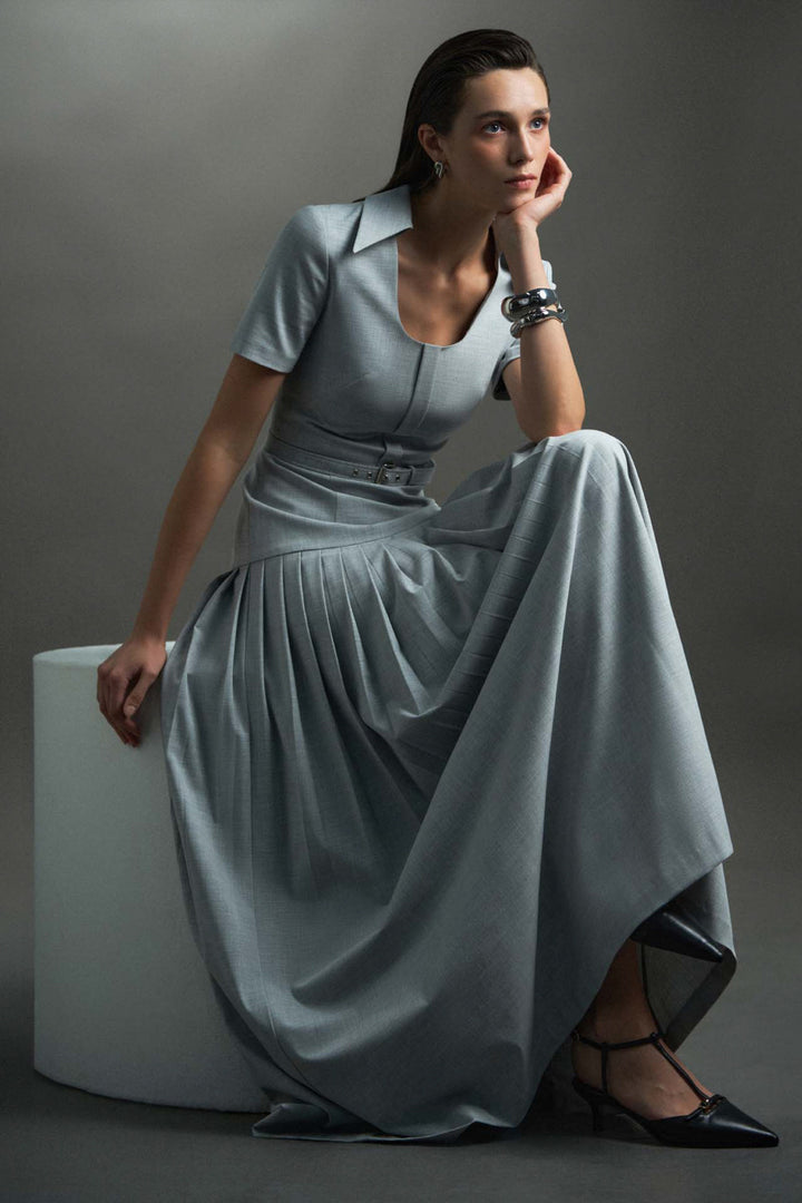 Leda Scoop Neck Pleated Maxi Dress - MEAN BLVD