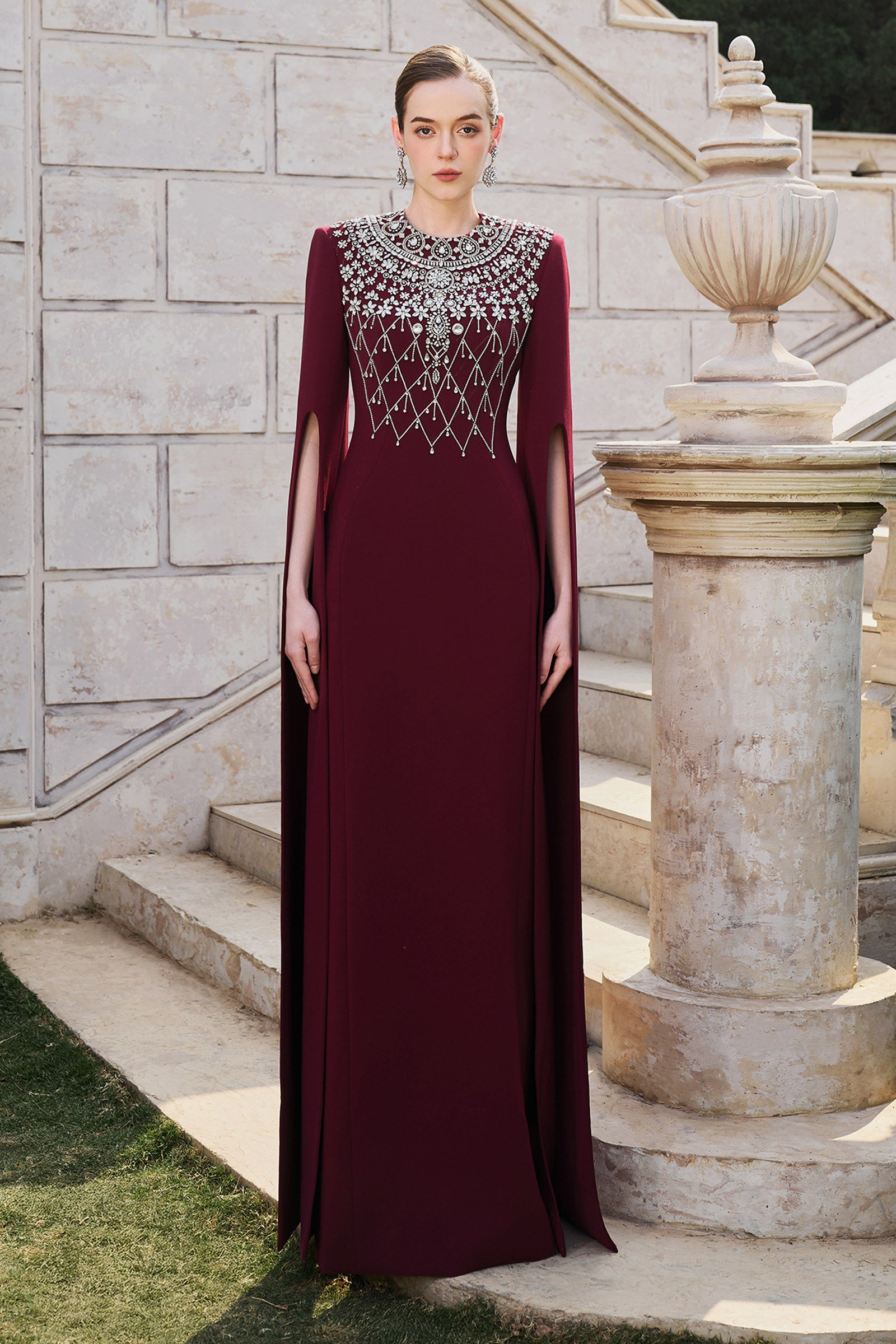 Women's Leilani Cape Sleeve Maxi Dress Burgundy XS/S/M/L/XL/XXL/Customize MEAN BLVD Women's Leilani Cape Sleeve Maxi Dress Burgundy XS/S/M/L/XL/XXL/Customize MEAN BLVD