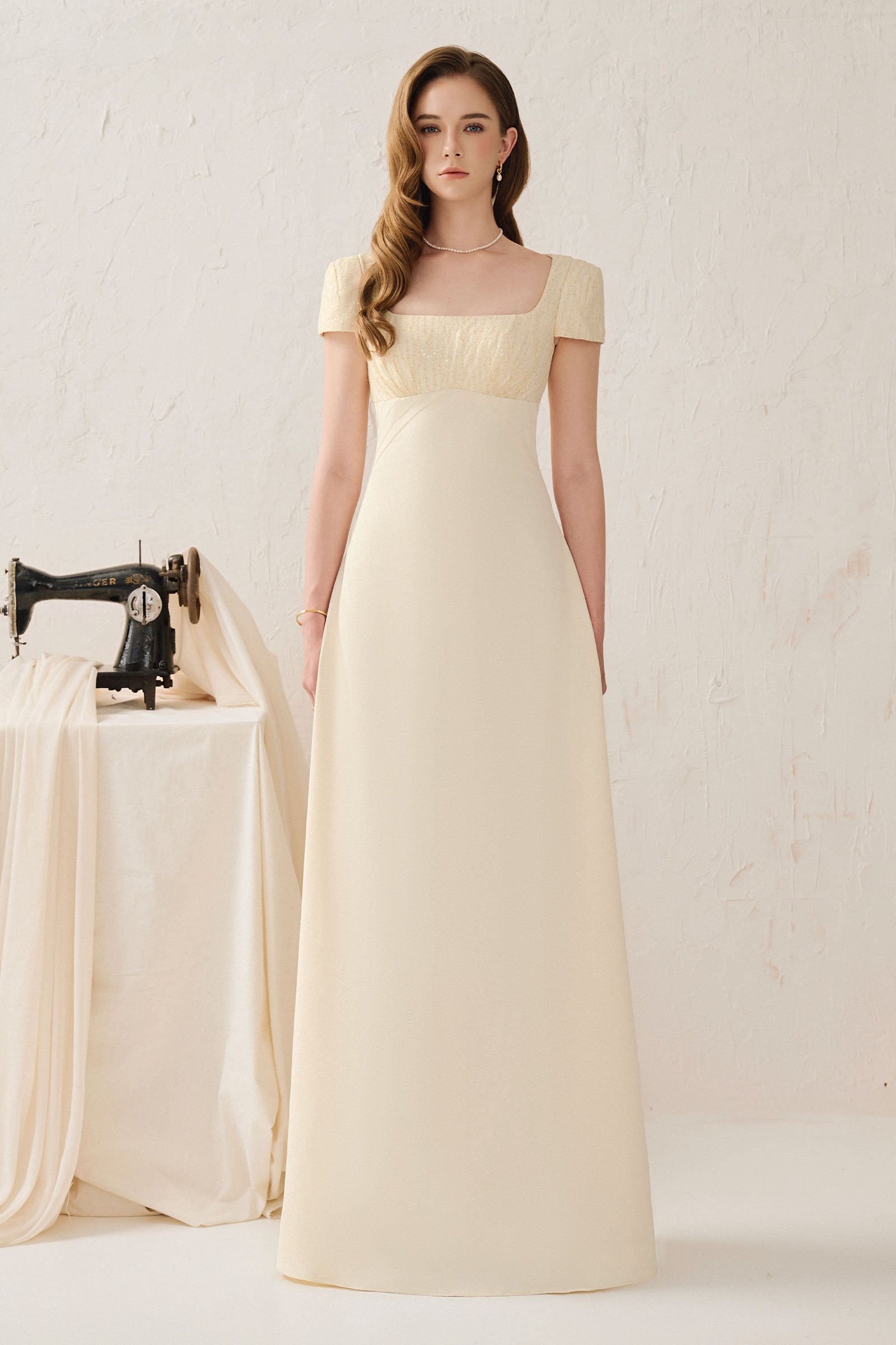 Liara Square Neck Maxi Dress Light Beige / S