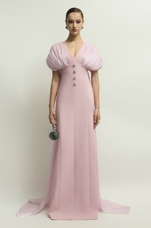 Lille Puff Sleeve Draped Maxi Dress - MEAN BLVD