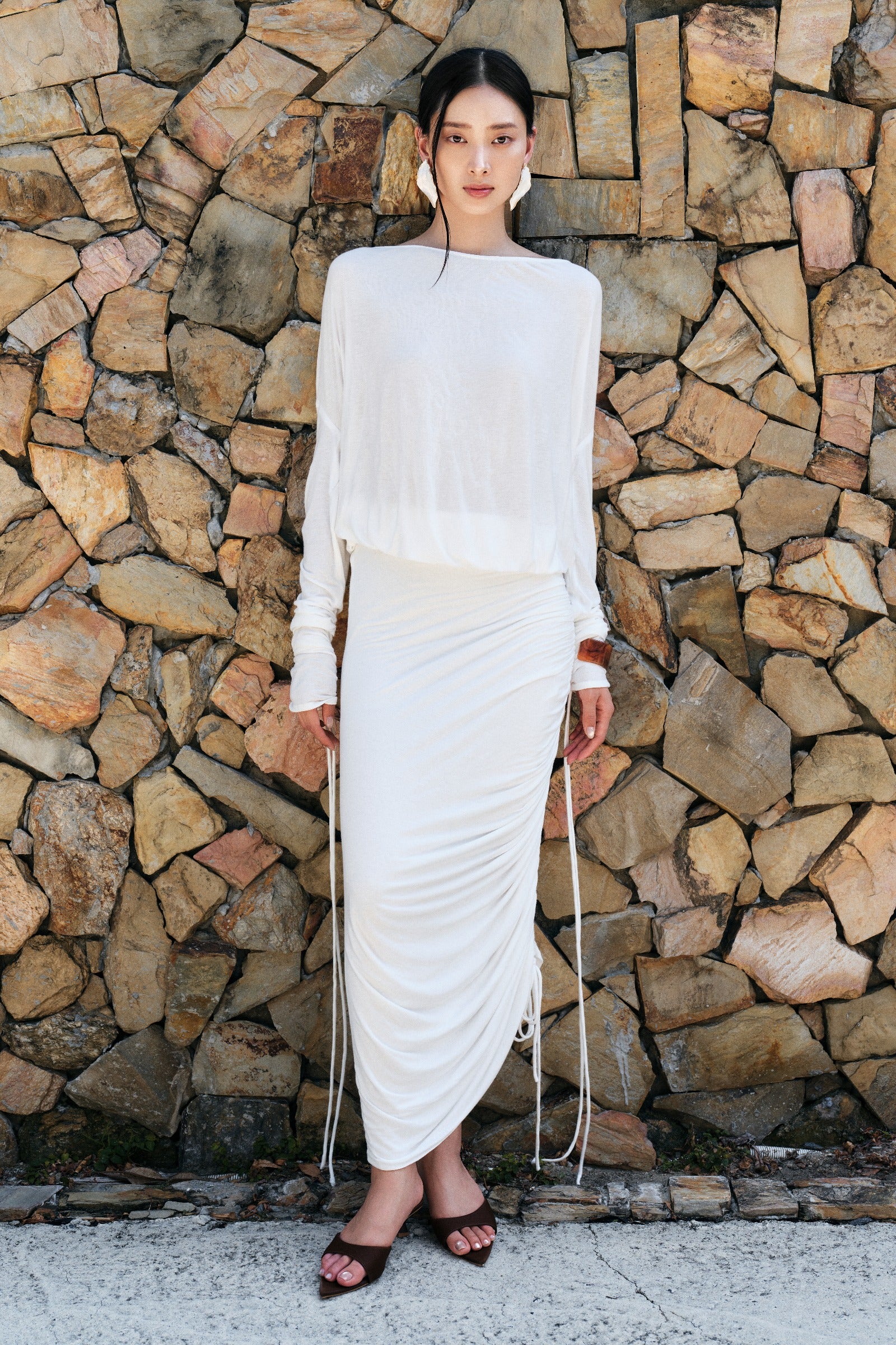 Women's Liminal Ruched Midi Dress White XS/S/M/L/XL/Customize MEAN BLVD