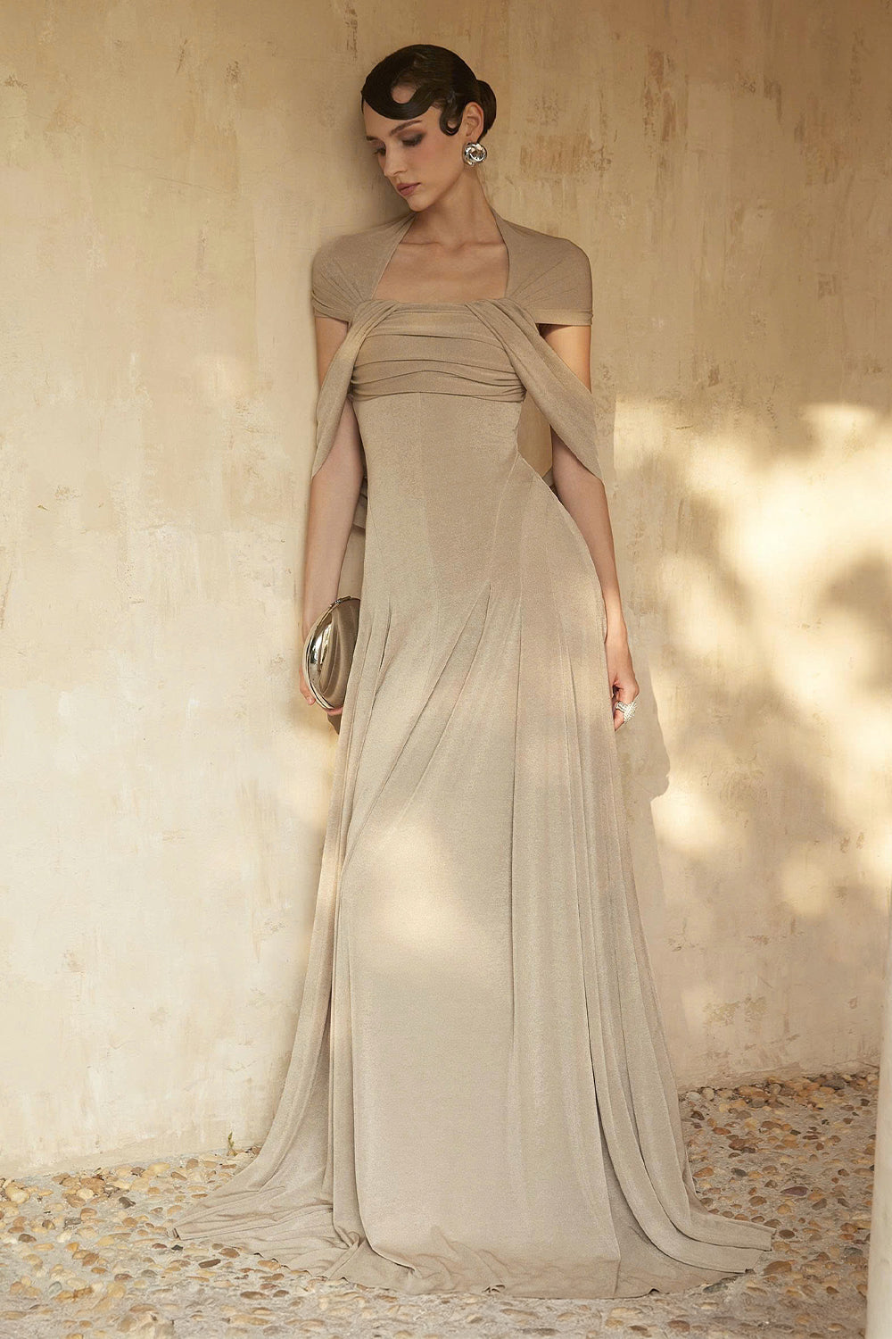 Linden Cape Sleeve Draped Maxi Dress - MEAN BLVD