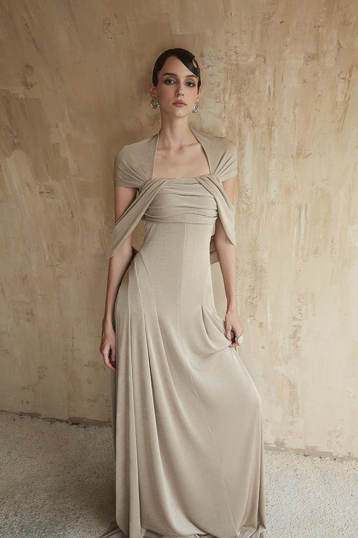 Linden Cape Sleeve Draped Maxi Dress - MEAN BLVD