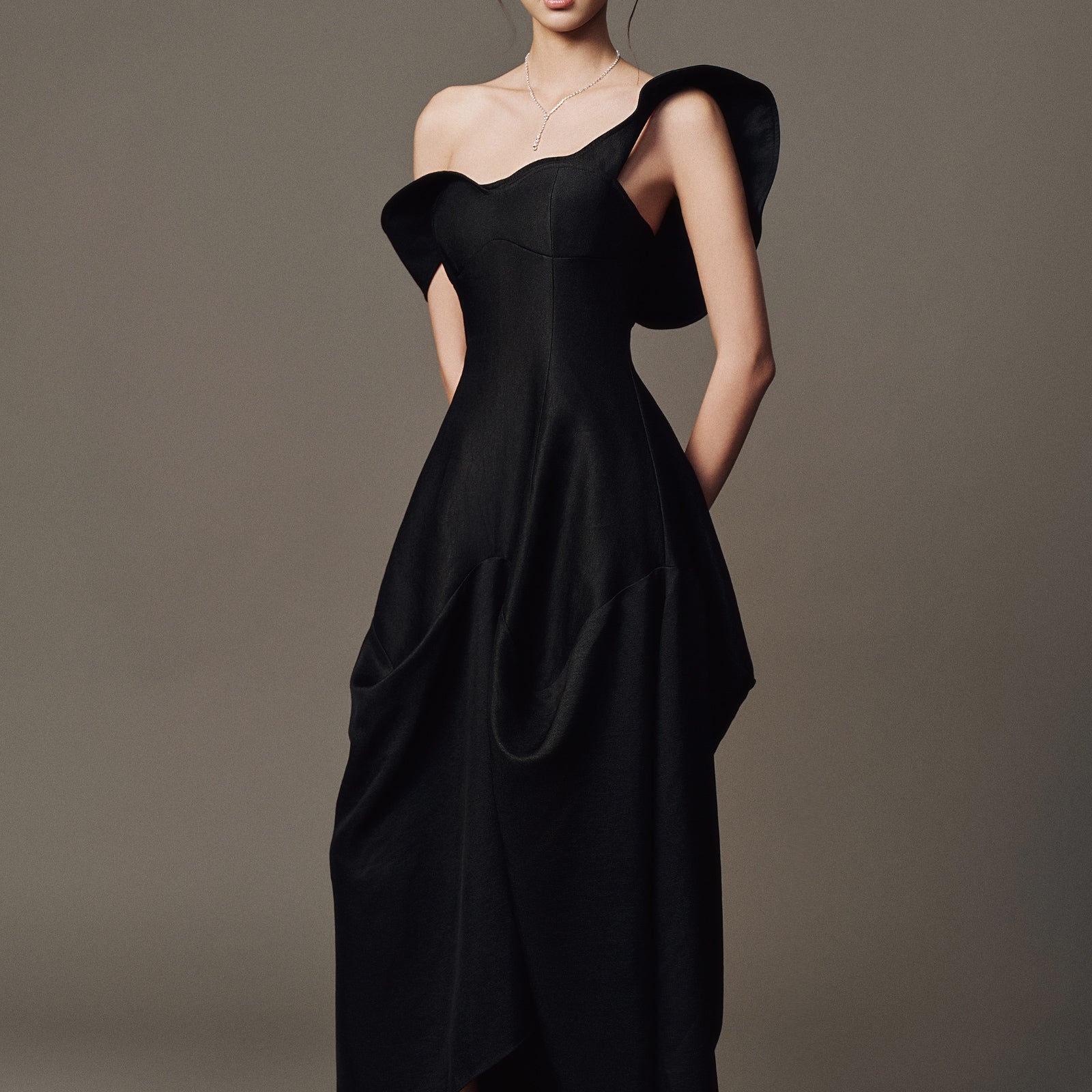 Lior Asymmetric Neck Midi Dress - MEAN BLVD