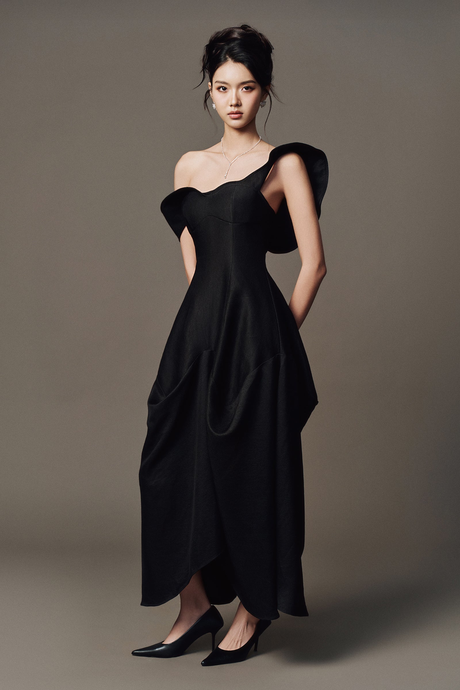 Lior Asymmetric Neck Midi Dress - MEAN BLVD