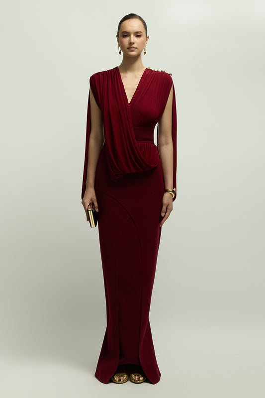 Lioran Sheath Draped Maxi Dress - MEAN BLVD