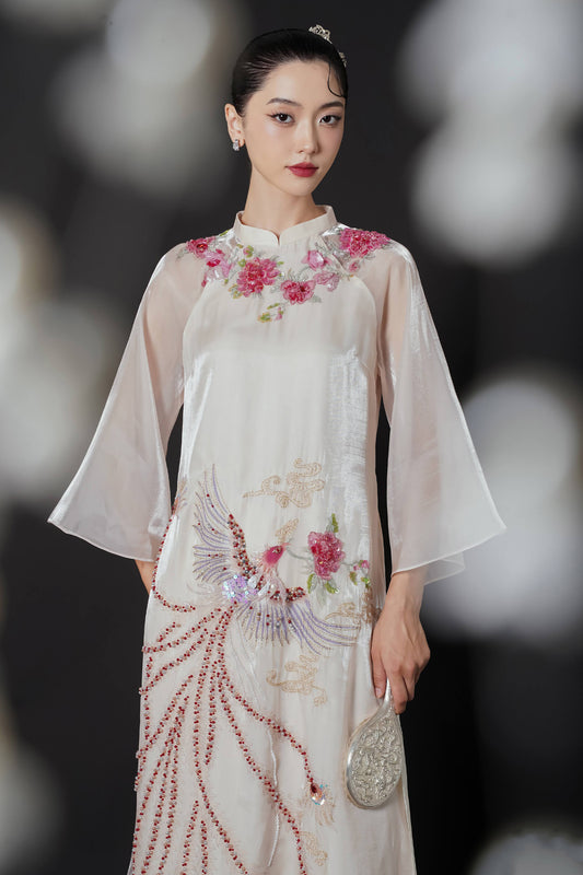 Nghinh Loan Wide Sleeve Bead Ao Dai Set