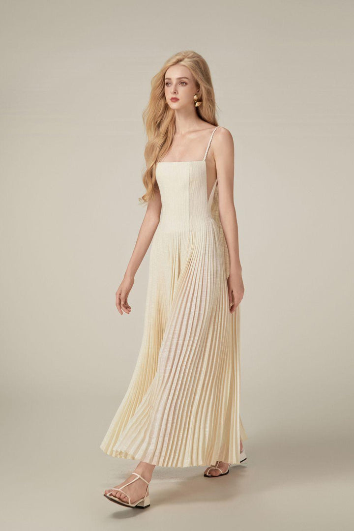 Pleated Linen Maxi Dress - MEAN BLVD