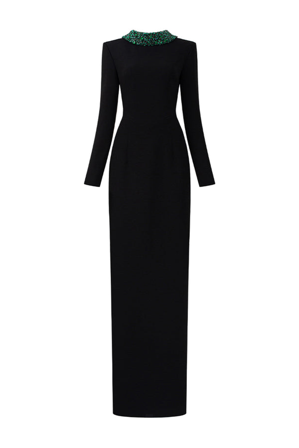 Lola Sheath Mock Neck Scuba Floor Length Dress
