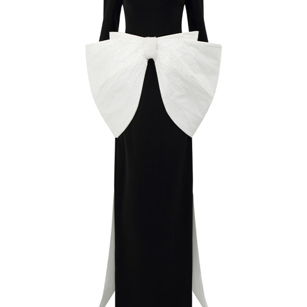 Cameron Sheath Bow Tie Crepe Floor Length Dress