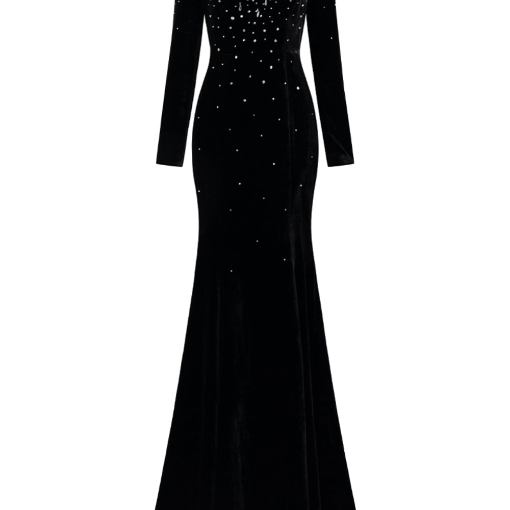 Miriam Mermaid Stone Velvet Floor Length Dress