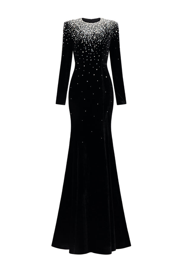 Miriam Mermaid Stone Velvet Floor Length Dress